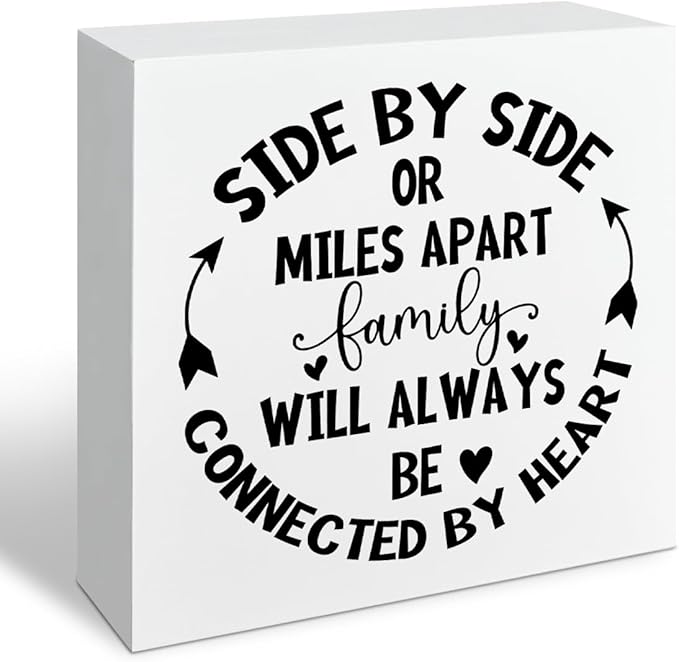Farmhouse Home Decor, Family Sign - Side By Side or Miles Apart, Family Room Decor, Long Distance Gift, Box Sign Tabletop, Living Room Decoration, Hallway Decoration, 5.1x5.1inches