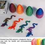 POIVOCF 3D Printed 12” Articulated Crystal Dragon Inside 5.1” Egg – Fantasy Collectible, Fidget Toy & Stocking Easter Basket Stuffers for Home & Office Decor (Multicolor).