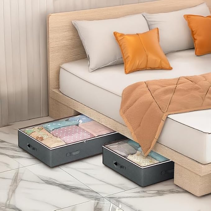 90L Under Bed Storage Containers, Closet Organizers and Storage Bins, Foldable Underbed Storage Bags for Blankets, Towels, Comforter, Sweaters, Linen Sheets, Wrapping Paper (Grey, 4 Pack)