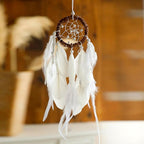 Mini Dream Catcher Car Rear View Mirror Accessories White Wall Hanging Native American Car Interior Decor Charms Natural Rattan Feathers Ornament for Women