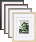 Egofine 11x14 Picture Frame Set of 4, Made of Solid Wood Multicolor Photo Frames Covered by Plexiglass 5x7 and 8x10 with Mat or 11x14 without Mat, for Table Top Display and Wall Mounting Mixed Colors