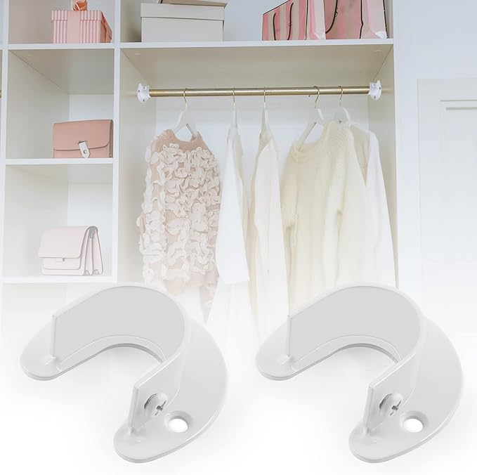 4 Packs Stainless Steel Closet Rod End Supports 1 Inch Wardrobe Bracket Heavy Duty Closet Pole Sockets Flange Rod Holder, U-Shaped with Screws, White