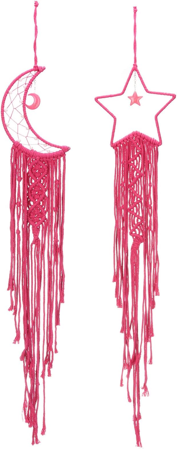 PATIKIL Moon Star Dream Catcher Decor, 39" Boho Dream Catcher Macrame Woven Wall Hanging for Home Decor Bedroom Accessories Cafes Wedding Decoration, Red