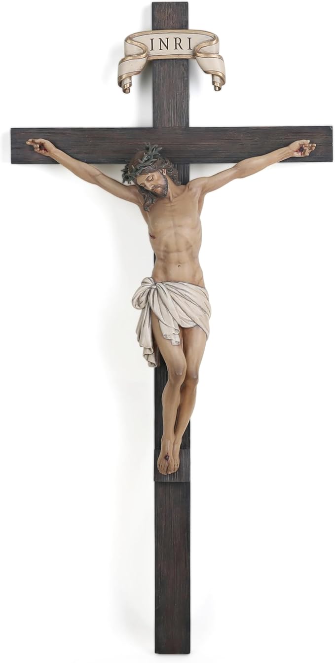 BC Catholic Crucifix Wall Cross in 24" H Jesus Christ indoor Home Decor Collectable Religious Gifts Renaissance Sculpture handmade By Buildclassic