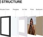Vittanly 8x10 Picture Frames Set of 9, Display 5x7 Pictures with Mat or 8x10 without Mat, Photo Frames for Wall or Tabletop with Plexiglass, Engineered Wood, Black&Grey&White
