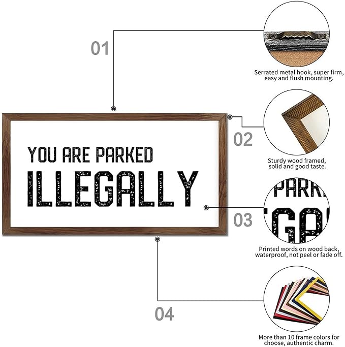 12x22in Hanging Wall Sign with Motivational Quote You Are Parked Illegally Bible Quotes Apricot Frame Wooden Plaque for Bathroom Farmhouse Porch Cottage Wall Decor Birthday Housewarming Gift