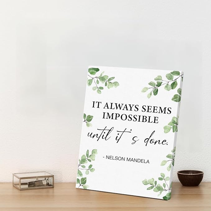 Inspirational Wall Art Motivational Painting Wall Decor for Office Living Room Bedroom, It Always Seems Impossible until It's Done Canvas Posters Art Work Gift (11.5 X 15 Inches, Framed)