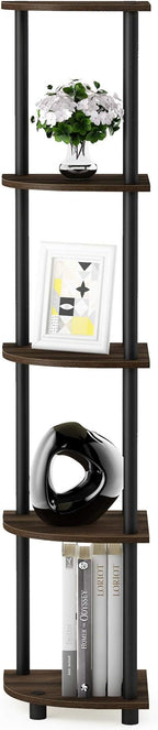 Furinno TURN-N-TUBE Corner Shelf Set of 2, 5-Tier Corner Bookshelf, Open Storage Shelves, for Organization and Storage, Living Room, Home Office, Garage, Columbia Walnut