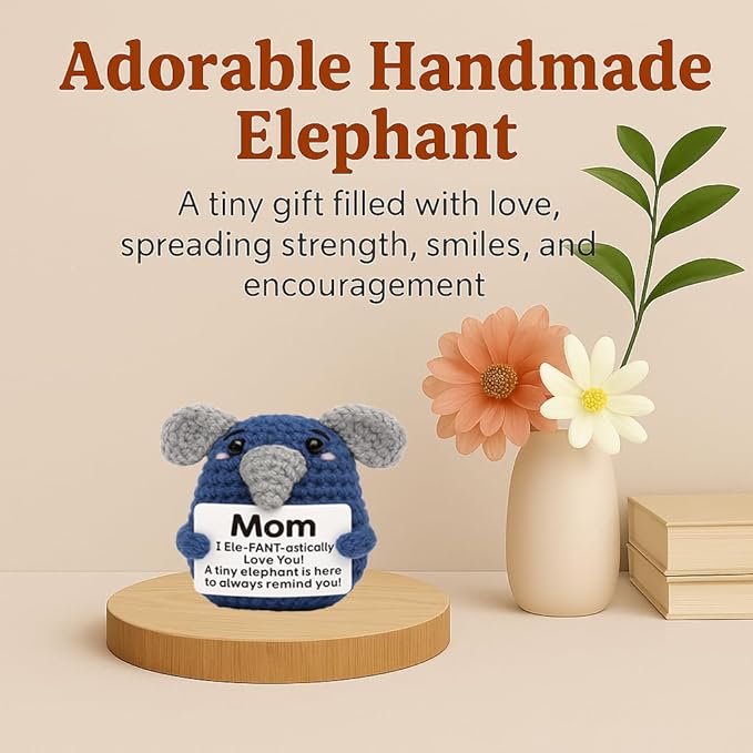Gifts for Mom from Daughter Son, Handmade Crochet Elephant Doll, Cute Emotional Support Animal Mom Gift, Inspirational Mother Appreciation Gift,Birthday Gifts Idea