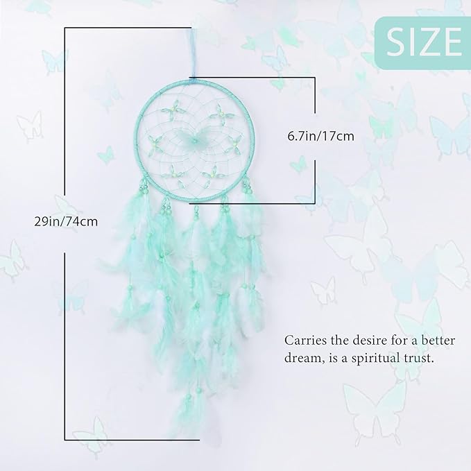 Pretty Jolly Dreamy Girls Butterfly Dream Catcher Wall Decor Fairy Green Feather Baby Dreamcatcher Handmade Home Décor Wall Hanging for Nursery Bedroom Girls Birthday Gift