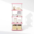 Furinno Turn-N-Tube Book Shelf, 5-Tier Bookshelf, Bookcase with Multipurpose Compact Display Rack, 11.6 x 23.6 x 57.4, for Living Room, Bedroom, Home Office, Pink/White