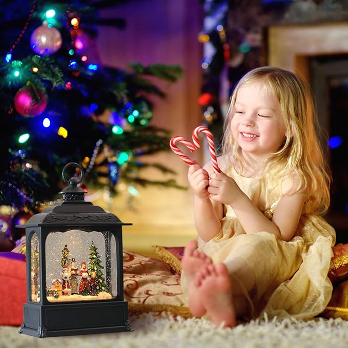 Wondise Christmas Musical Snow Globe Lantern with 6 Hour Timer, 11.2 Inch USB Plug-in & Battery Operated Spinning Water Glitters Lighted Singing Snow Globe Lantern Christmas (Carolers)