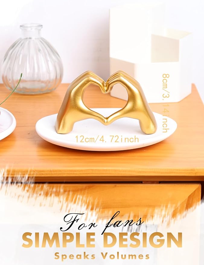 Small Heart Hands Sculpture-Gold Shelf Decor for Living Room, Love Finger Statue Modern Aesthetic Unique Accent Decor Bedroom Knick Knacks -Gifts for Wedding Christmas Birthday(Gold)