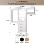 ROOMTEC Modular Closet System, 96" Wall Mounted Closet Organizer with Hanging Rods and Drawers, Modern Wooden Tower for Walk-In Closets, Wardrobe Storage Kit, White