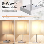Touch Bedside Table Lamp For Nightstand - 3-Way Dimmable Night Lamp with USB A + Type C Charging Ports and two AC Outlets, Small Desk Light with E26 LED Bulb for Bedroom Living Room, WHITE PLUS