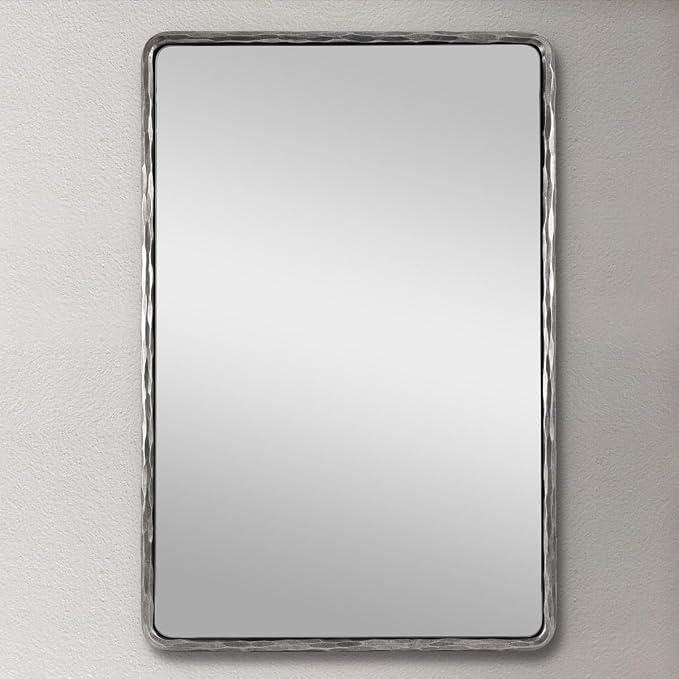 ANDY STAR Hand-Forged Silver Bathroom Mirrors for Wall, 30x40 Inch Vintage Solid Steel Metal Frame Bathroom Vanity Mirror, Antique Rounded Rectangle Wall Mirror, Hangs Horizontally or Vertically