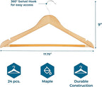Honey-Can-Do Sturdy Maple Wood Hangers – Non-Slip Grooved Bar, Perfect for Shirts and Suits, Durable & Stylish, (Pack of 72)