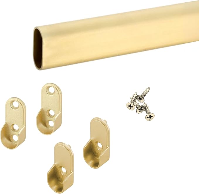Custom cut to size (12-92 inches) oval closet rod with choice of end support (Matte Brass)