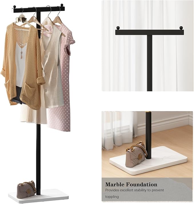 Freestanding Coat Racks with Marble Base Heavy Duty Clothes Rack Stand for Entryway, Bedroom, Living Room, Boutiques-15.7''L,BLACK