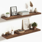 Vivelove 10 Inch Deep Floating Shelves 36 inch Long, 36 x 10 Wide Wall Shelves with Invisible Brackets, for Bedroom Bathroom Living Room Kitchen Office, Farmhouse Home Decor, Set of 2, Rustic Brown