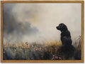 Framed Vintage Black Dog Canvas Wall Art, Rustic Hunting Dog in Wildflower Meadow Pictures Wall Decor, Farmhouse Animal Nature Paintings Prints Home Decor for Living Room Bedroom 12x16 inch