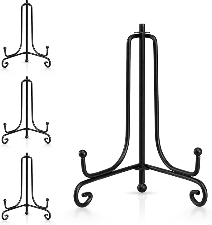 Artliving Plate Stands for Display, 4 Inch Black Iron Easel Plate Display Photo Holder Stand, Displays Picture Frames, Decorative Plates, Tablets and Art (4 pack)