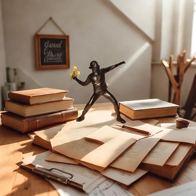 Banksy Street Graffiti Art Statue,Throwing Flower Boy Figurine,Resin Statue Ornaments,Living Room Dining Desk Decorations,Bookshelf Decorative Objects,Modern Home Decor(8.6"/Black)