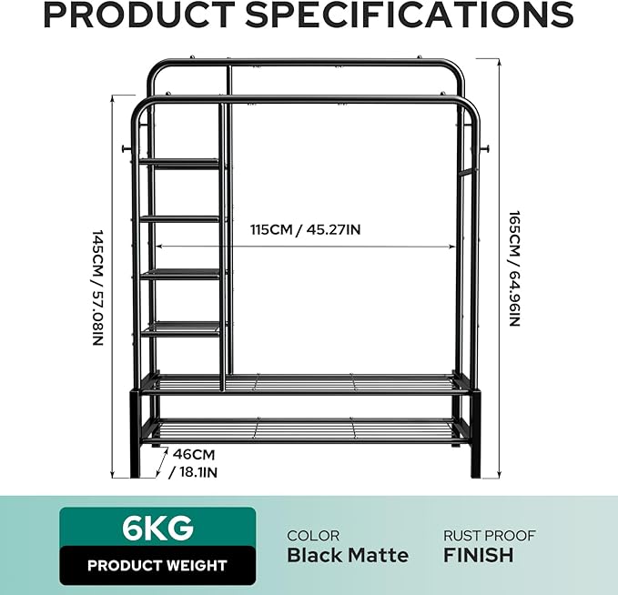 Clothes Rack, Double Rods Clothing Rack with 2 Bottom Shelves & 4 Side Shelves, Metal Garment Rack for Hanging Clothes, Heavy Duty Clothes Rack for Bedroom, Laundry, Living Room, Black