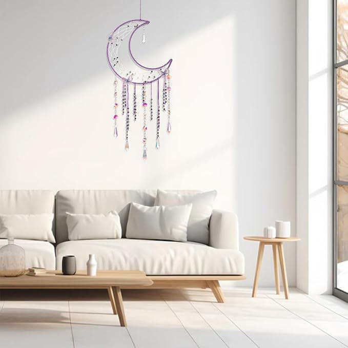 Artilady Butterfly Dream Catchers with Crystals - Large Boho Purple Moon Dream Catcher Wall Decor Home Decorations Girls Kids Baby Bedroom Room Decor Christmas Birthday Teen Girl Boys Gifts