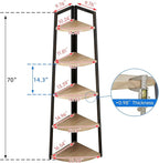 5 Tier Tall Corner Shelf,70 inch Solid Wood Rustic Corner Bookshelf Bookcase Industrial Ladder Shelf,Display Wooden Plant Stand Shelving Unit Shelf for Living Room,Kitchen,Home Office (Natural finish)