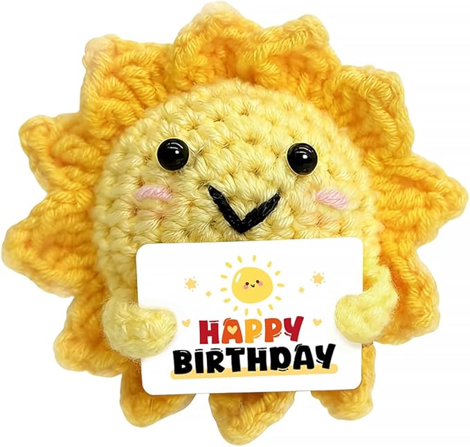 Funny Birthday Gift - Positive Crochet Sunshine Gifts with Bless Message, Handmade Emotional Support Crochet Dolls | Birthday Gifts for Women, Men, Sister, Teen, Boys, Girls, Kids, Friend & Colleagues