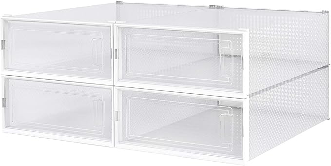 PARANTA 4-Piece Boot and Shoe Storage Box, Stackable Clear Plastic Shoe Box, Space-Saving Shoe Organizer for Boots, Sneakers, and High Heels, Clear