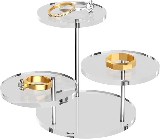 Round Acrylic Display Riser Stands, 3 Tier Jewelry Display Stands for Rings Earrings Mini Figurines 1 Pack(Clear)