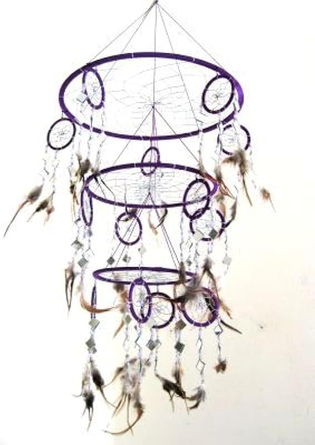 Purple Dream Catcher Boho Traditional Large Hanging Dream Catcher with Mosaic Glass for Bedroom, Living Room and Dorms,Home Decor XL Size 30" Long x 10" Diameter