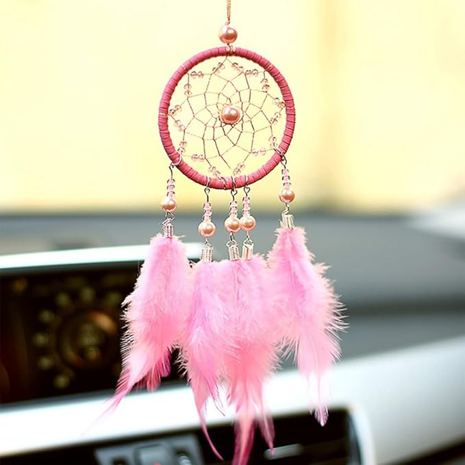 Feather Dream Catcher Pendant, Small Car Charm for Wall, Bedroom Hanging Decorations