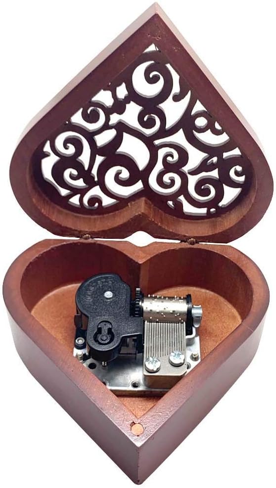 Pursuestar Frzon Let It Go Wind Up Music Box, Heart Shaped Vintage Wood Carved Mechanism Musical Gift for Lover Girlfriend Wife Husband Valentine's Day Mother's Day Christmas Anniversary
