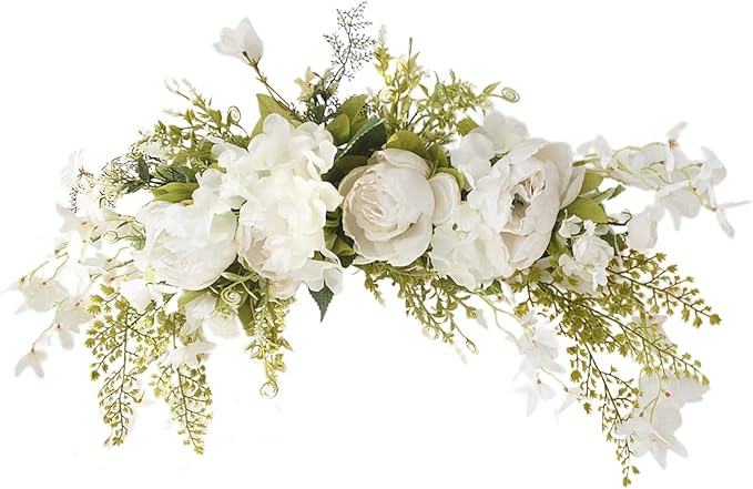 IUIBMI 29.5 inch Wedding Arch Flowers, Spring Decorative Peony Swags with Green Leaves Rustic Artificial Floral Swag Peony Door Wreath for Front Door Wedding Arch Wall Decor (B)