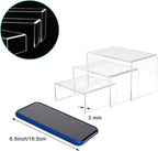 Cerpourt 2 Sets Acrylic Display Risers(3",4",5") Clear Product Stand,Cupcakes Holder Dessert Transparent Showcase Stands, Candy Bar Risers, Lifts for Figures