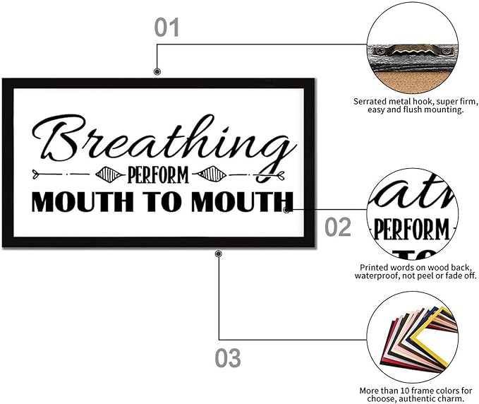 Scripture Verses 12x22in Wooden Wall Plaque with Life Positive Quote Breathing Perform Mouth to Mouth Rustic Chic Style Black Frame Wooden Plaque for Cottage New Home Farmhouse Porch Wall Decor