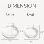 Round Glass Vases Set of 2, Flower Vases for Bouquet, Ribbed Glass Vase for Flowers, Small Clear Vase for Living Room, Office, Coffee Table, Shelf, Wedding
