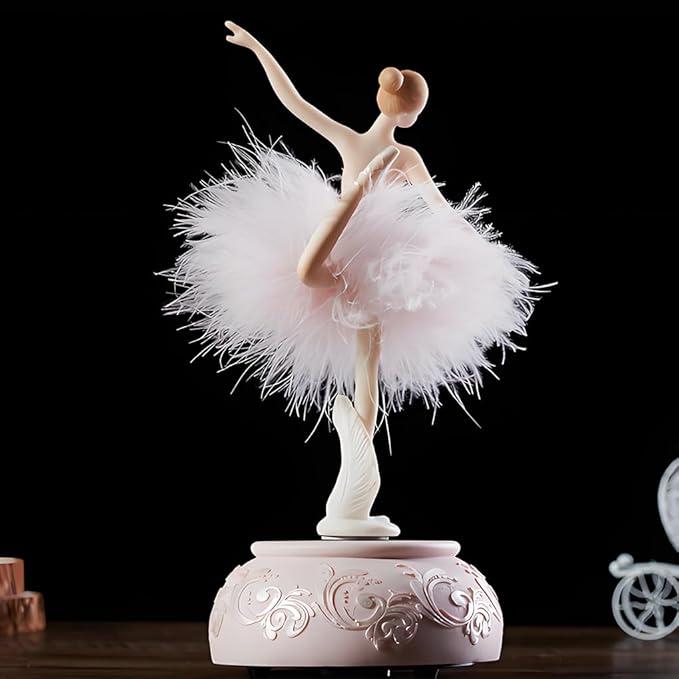 Briskfeel Enchanting Ballerina Music Box Ballerina Rotates with Mechanical Movement - Swan Lake Melody, Feathered Tutu Musical Box for Elegant Home Decor and Gift (Pink Ballet)