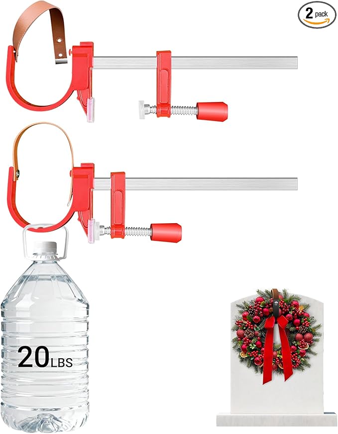 Cemetery Wreath Holder,2-Pack Headstone Wreath Hanger,Sturdy Steel with Locking Buckle,Easily Holds 20 lbs,Grave Marker Decor for Mother's Day,Memorial Day,for 3-8 inch Tombstones,Red,Never Blown Away