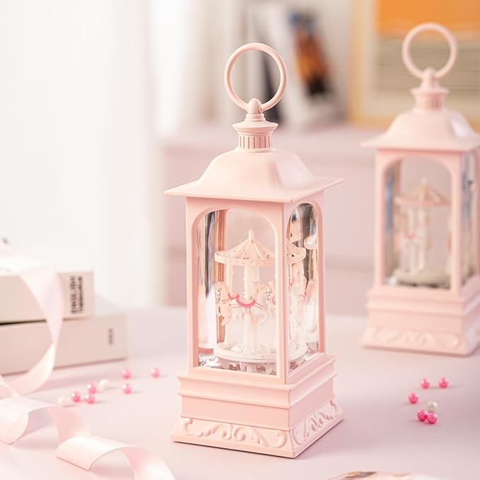 LOVE FOR YOU Glitter Snow Globe Lantern Music Box Carry Light Carousel Horse Room Decoration for Girls and Women Kids Sister Daughter Mom Granddaughter Grandma Christmas Birthday Presents Gifts