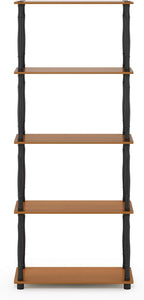 Furinno TURN-S-TUBE Storage Shelves, 5-Tier Book Shelf, Corner Shelf, Toolless Open Shelves, Classic Tubes, for Organization and Storage, Living Room, Garage, Home Office, Light Cherry