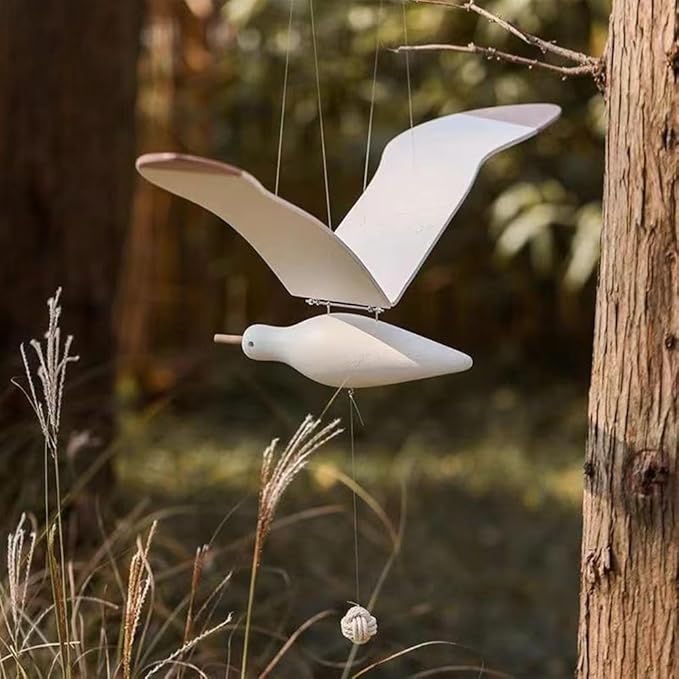 Soaring Seagulls Hanging Mobile Wing Wood Flying Seagull Decor Ceiling Pendant Home Nautical Wall Decoration Easy to Use White