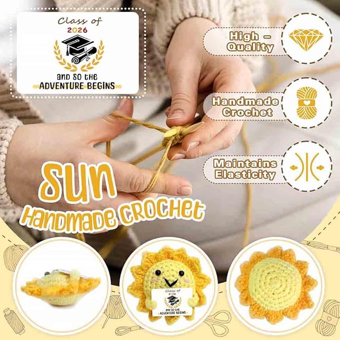 Class of 2026 Graduation Gifts Positive Crochet Sunshine, Emotional Support Crochet Dolls - Graduation Gifts for Friends, Classmate, Son, Daughter | College or Masters Degree Congratulations Present