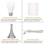Touch Control Table Lamp, 3-Way Dimmable Bedside Lamp for Living Room, Modern Nightstand Lamp for Bedroom, Silver Table Lamp with White Shade, Desk Lamp for Dorm, Home, Office, 3000K LED Bulb Included