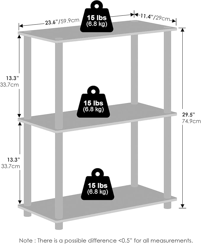 Furinno Turn-N-Tube Book Shelf, 3-Tier Bookshelf, Bookcase with Multipurpose Compact Display Rack, 11.6 x 23.6 x 29.6, for Living Room, Bedroom, Home Office, Pink/White