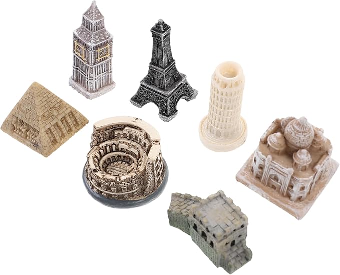 7pcs Decorative Architectural Model Miniature World-Famous Structures for Home Office and Cafe Decor Resin Building Models Including Eiffel Tower and More