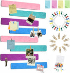 Vuzvuv 8 pcs Bulletin Board Bar Strips with 50 Pushpins & 10 Wooden Clip pins，Self Adhesive Cork Board for Wall，Felt Pin Board for School，Office Decor(Green Blue Pink Purple)